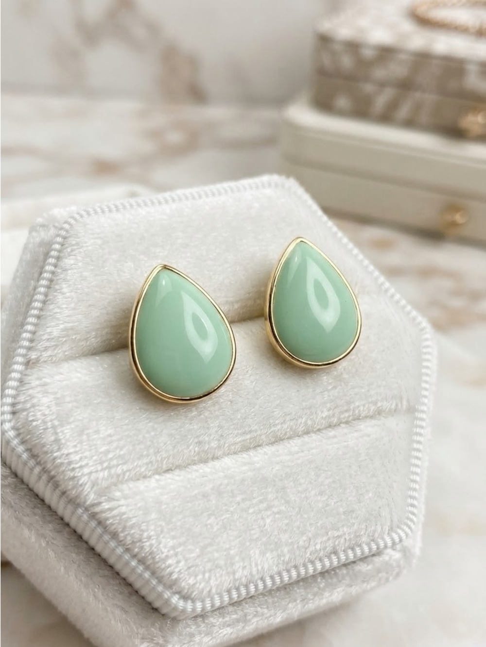 Mint Green Enamel Teardrop Stud Earrings | Gold Tone Post Earrings